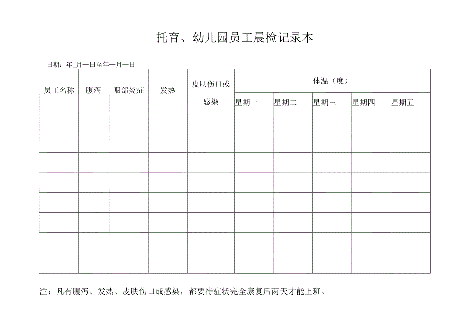 托育、幼儿园员工晨检记录本.docx_第1页