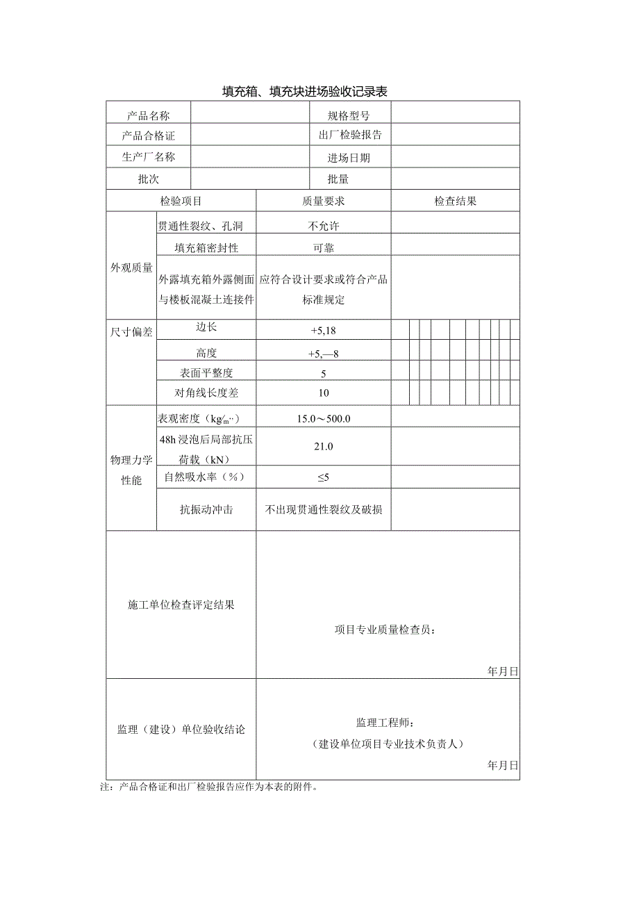 填充箱、填充块进场验收记录表.docx_第1页