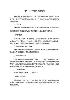 护士长月工作总结与思路.docx