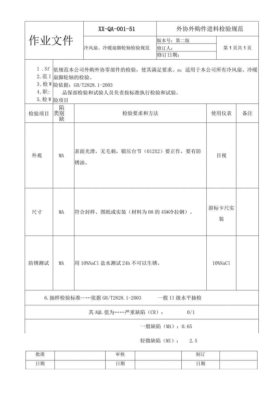 冷风扇、冷暖扇脚轮轴检验规范.docx_第1页