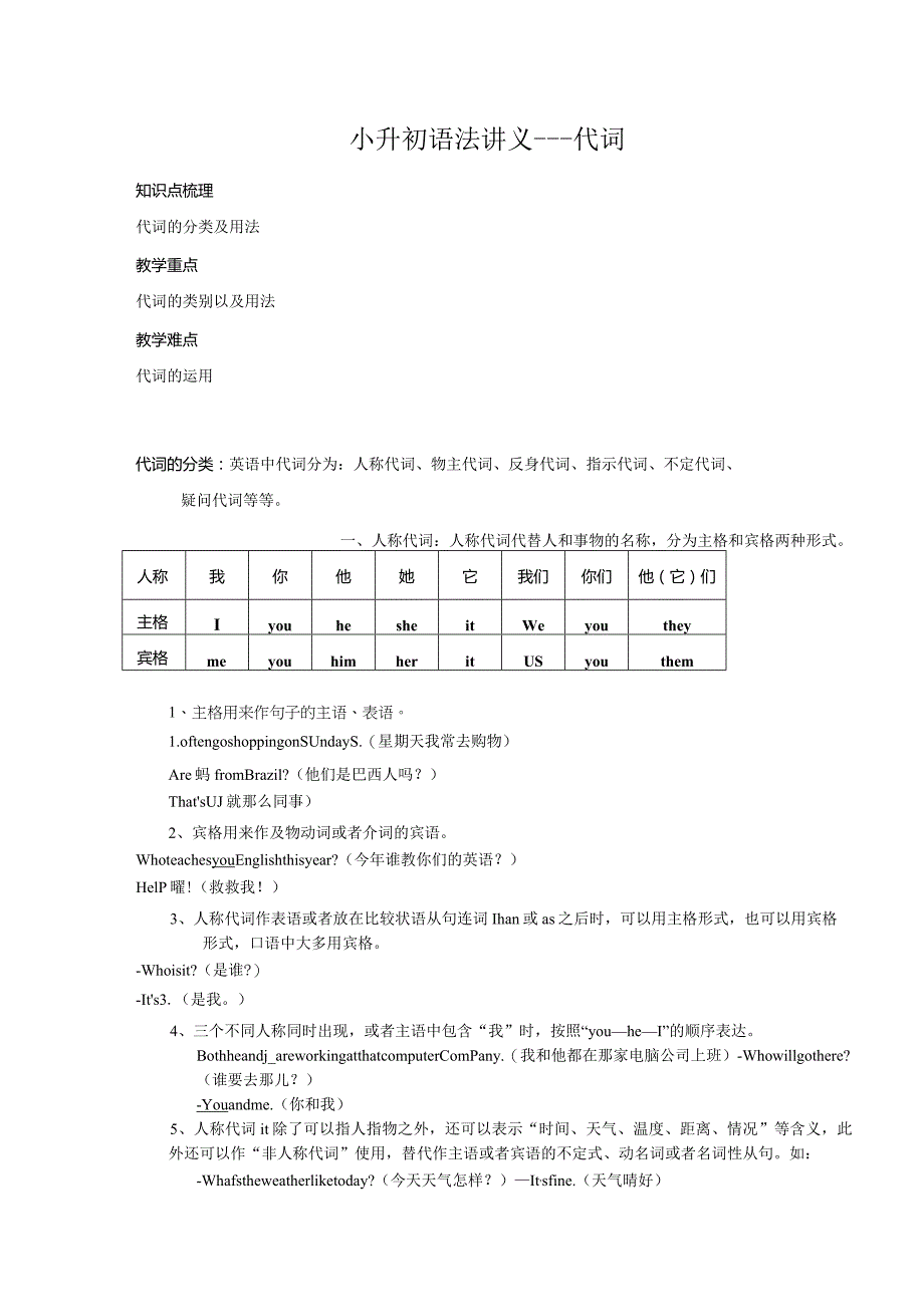 小升初语法专题-代词12页.docx_第1页