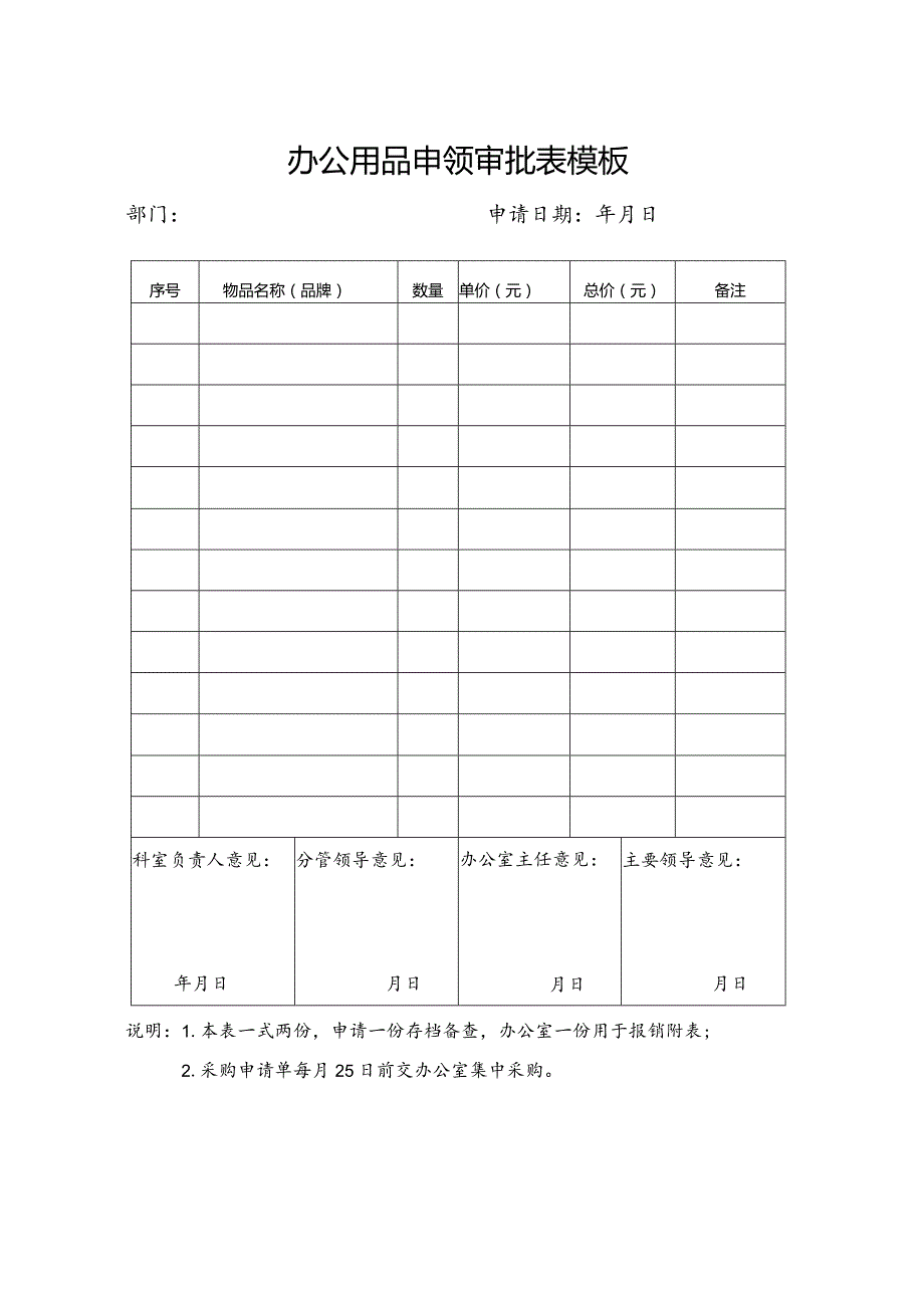 办公用品申领审批表模板.docx_第1页