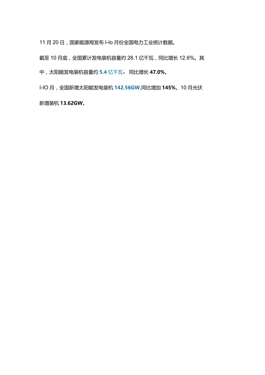 国家能源局发布1-10月光伏发电数据.docx_第1页