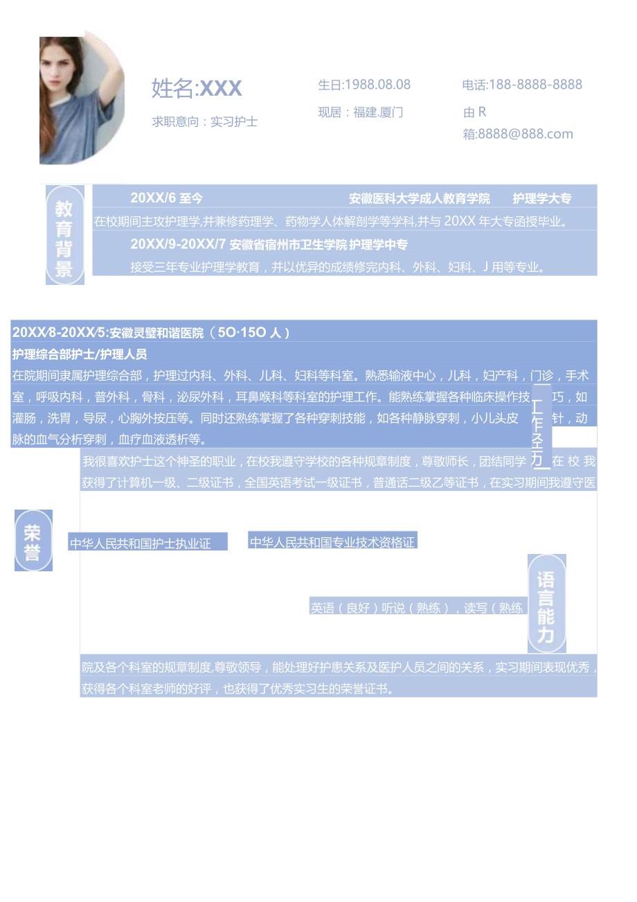 实习护士岗位应聘求职个人简历.docx_第1页