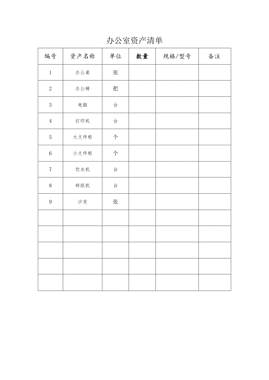 办公室资产清单模板.docx_第1页