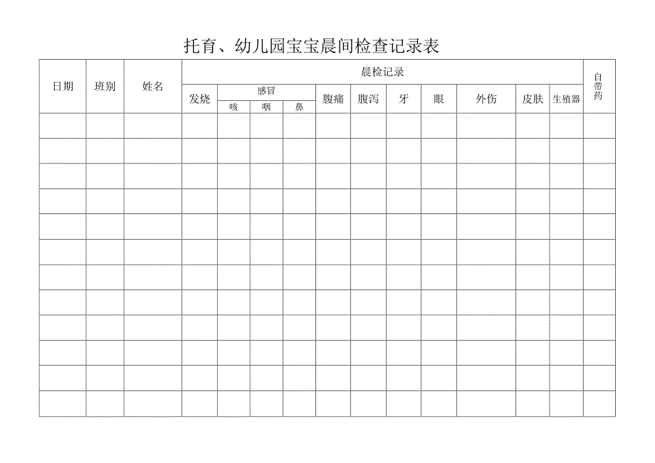 托育、幼儿园宝宝晨间检查记录表.docx_第1页