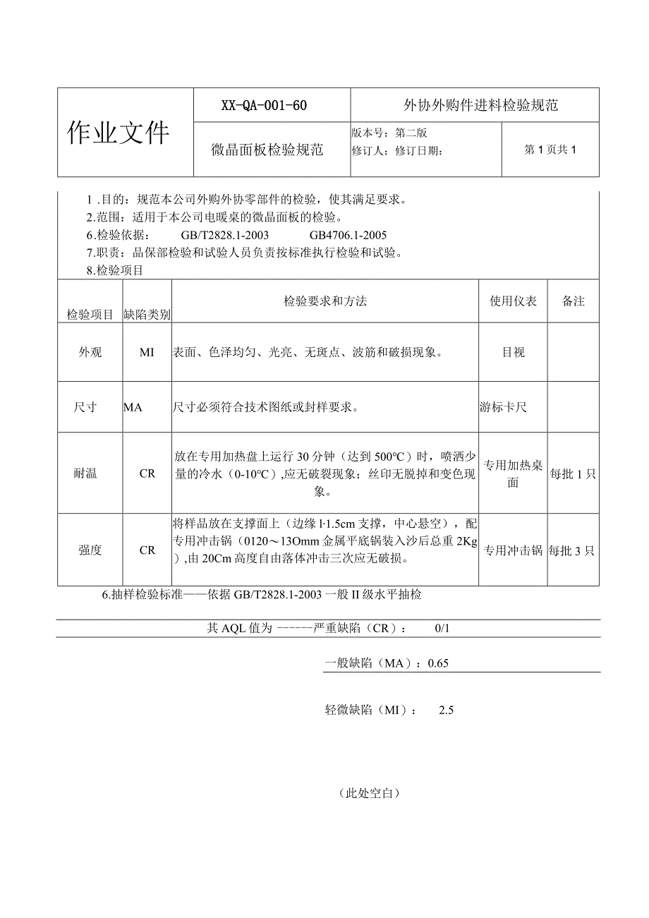 微晶面板检验规范.docx_第1页