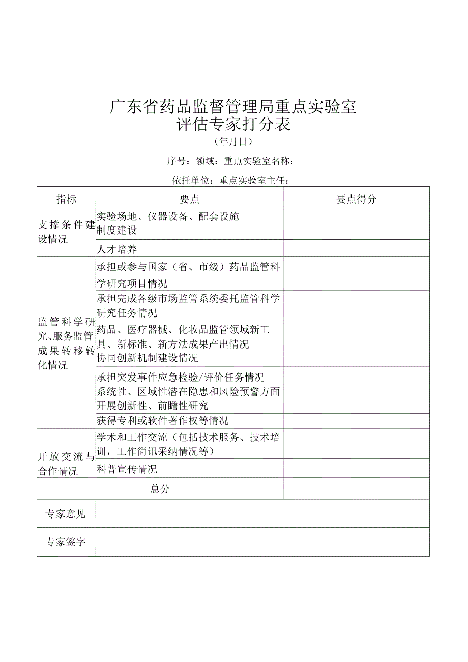 广东省药品监督管理局重点实验室评估专家打分表.docx_第1页