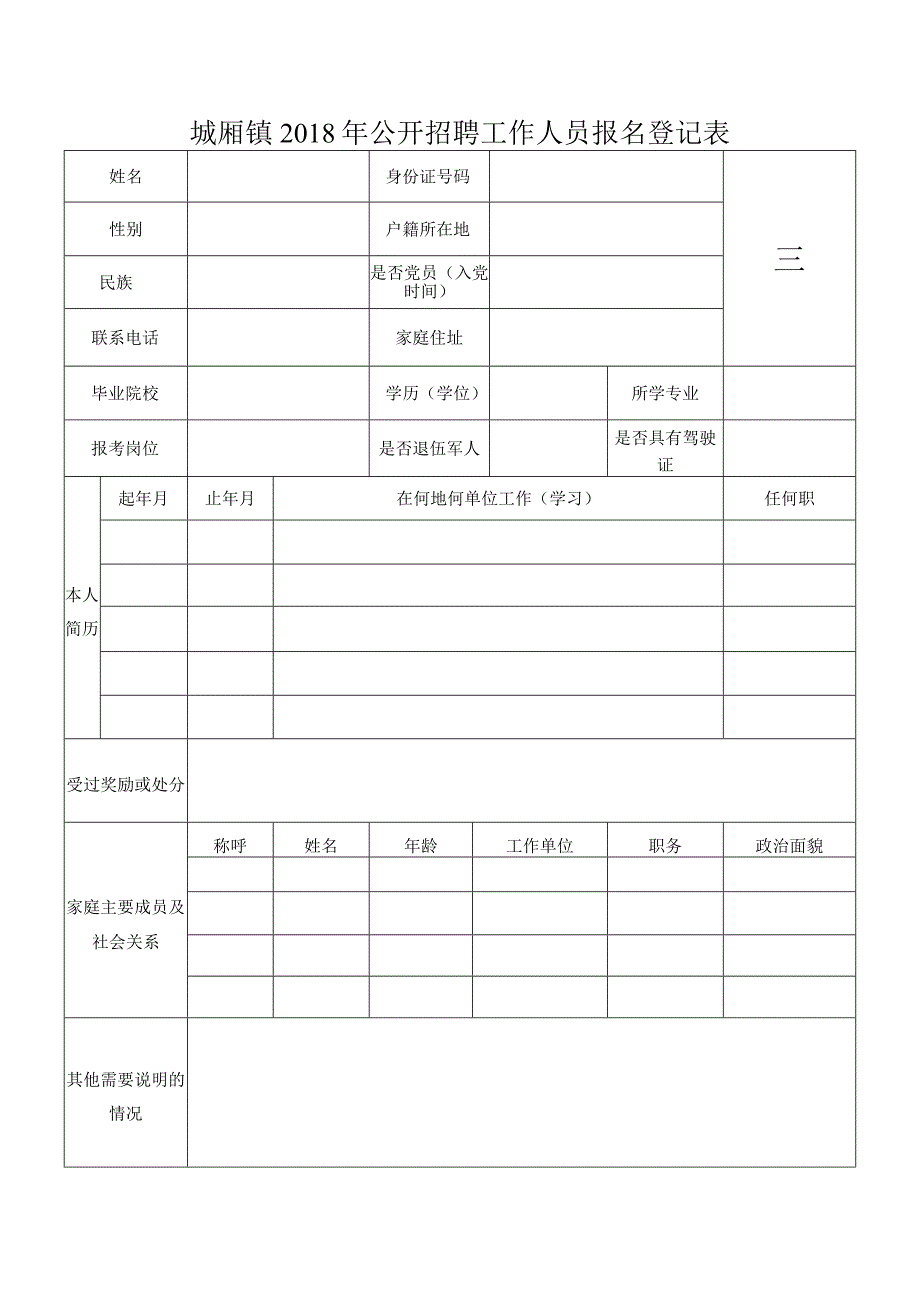 城厢镇2018年公开招聘工作人员报名登记表.docx_第1页