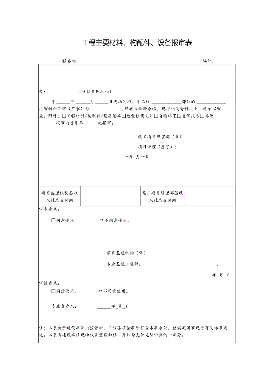 工程主要材料、构配件、设备报审表.docx_第1页