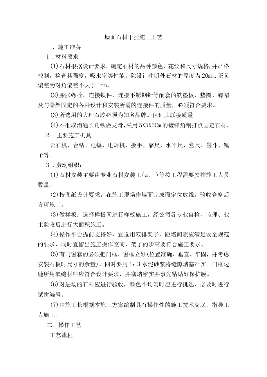 墙面石材干挂施工工艺.docx_第1页