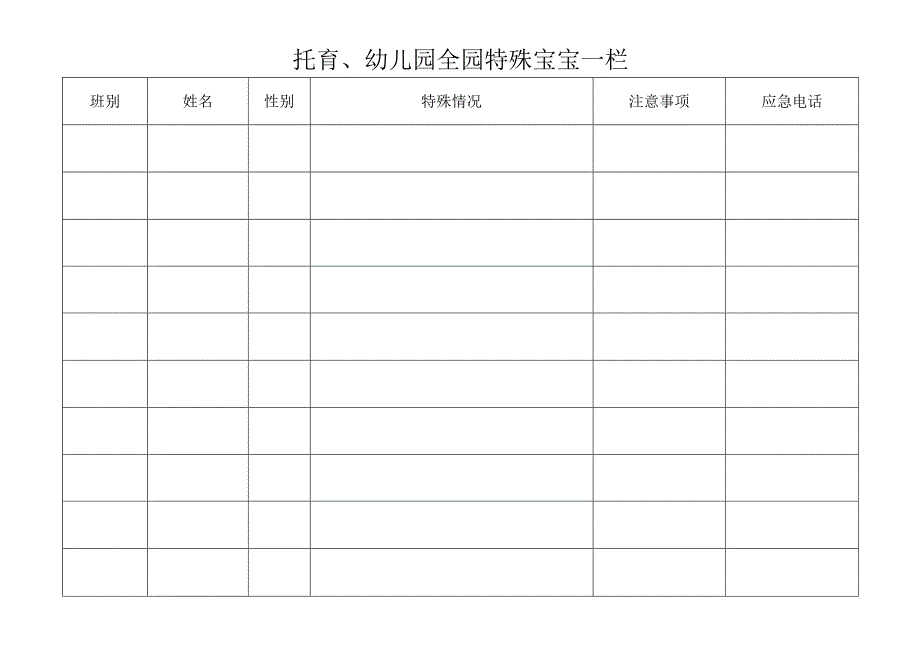 托育、幼儿园全园特殊宝宝一栏.docx_第1页