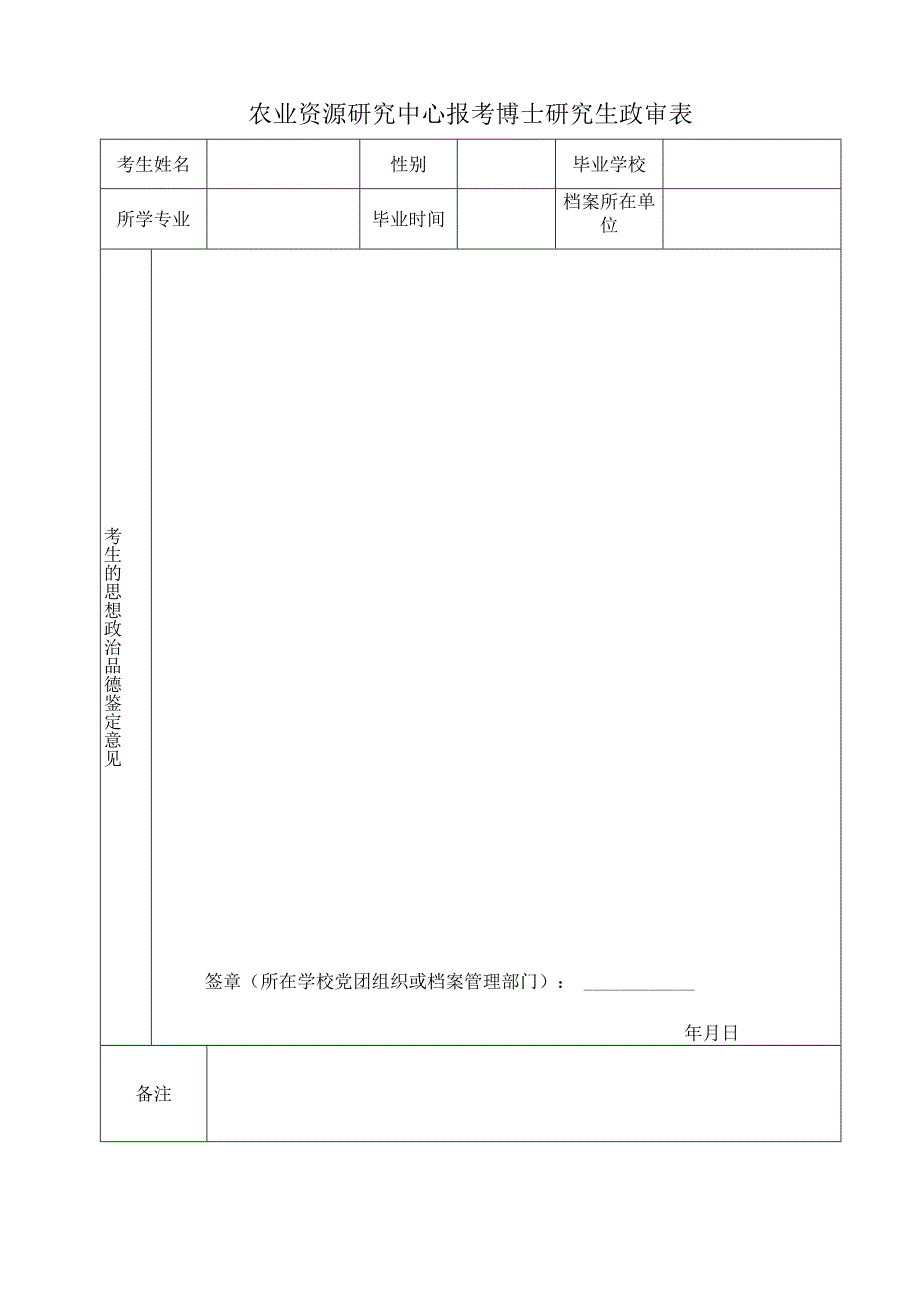 农业资源研究中心报考博士研究生政审表.docx_第1页