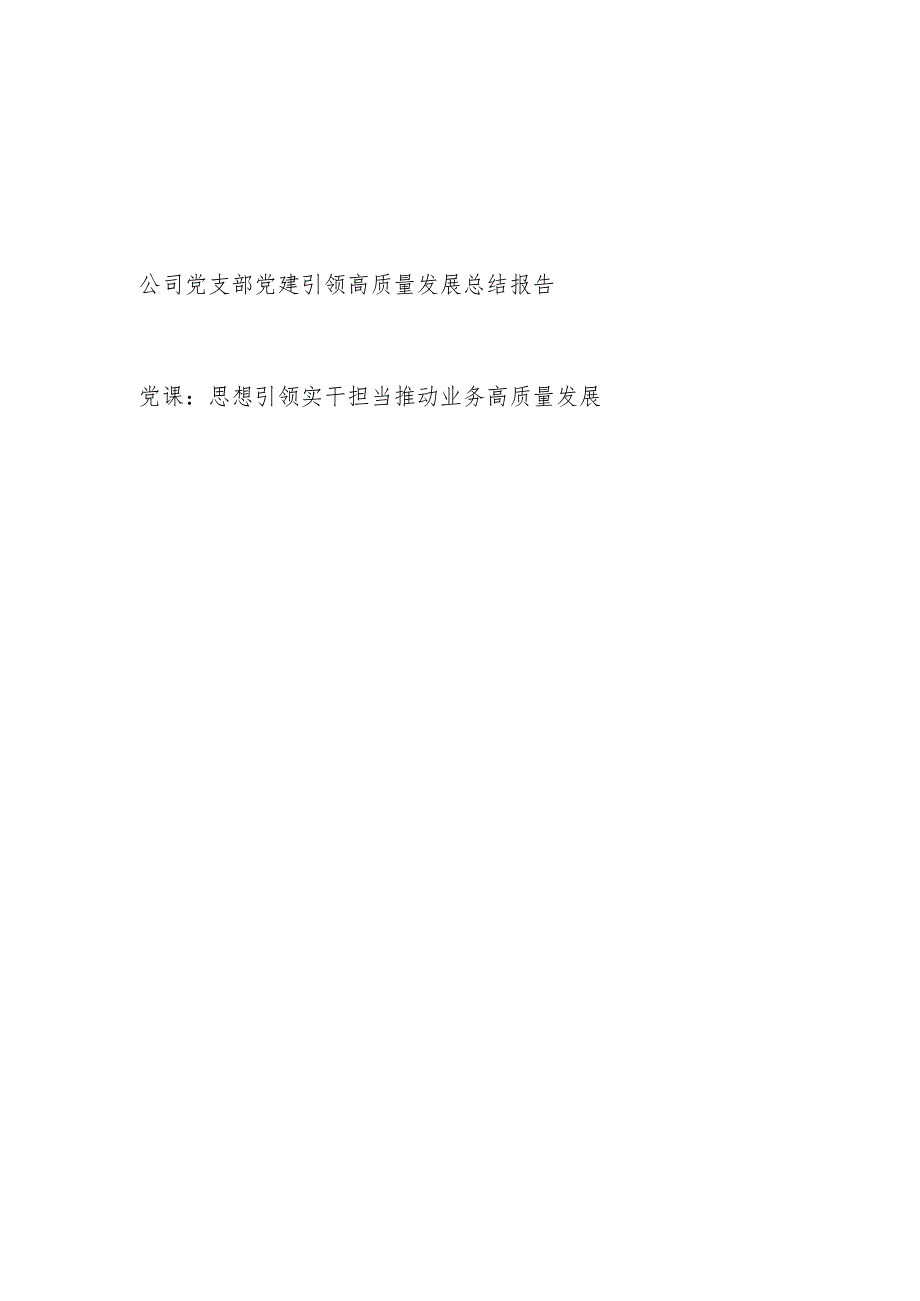 公司党支部党建引领高质量发展总结报告和思想引领实干担当推动业务高质量发展党课讲稿.docx_第1页