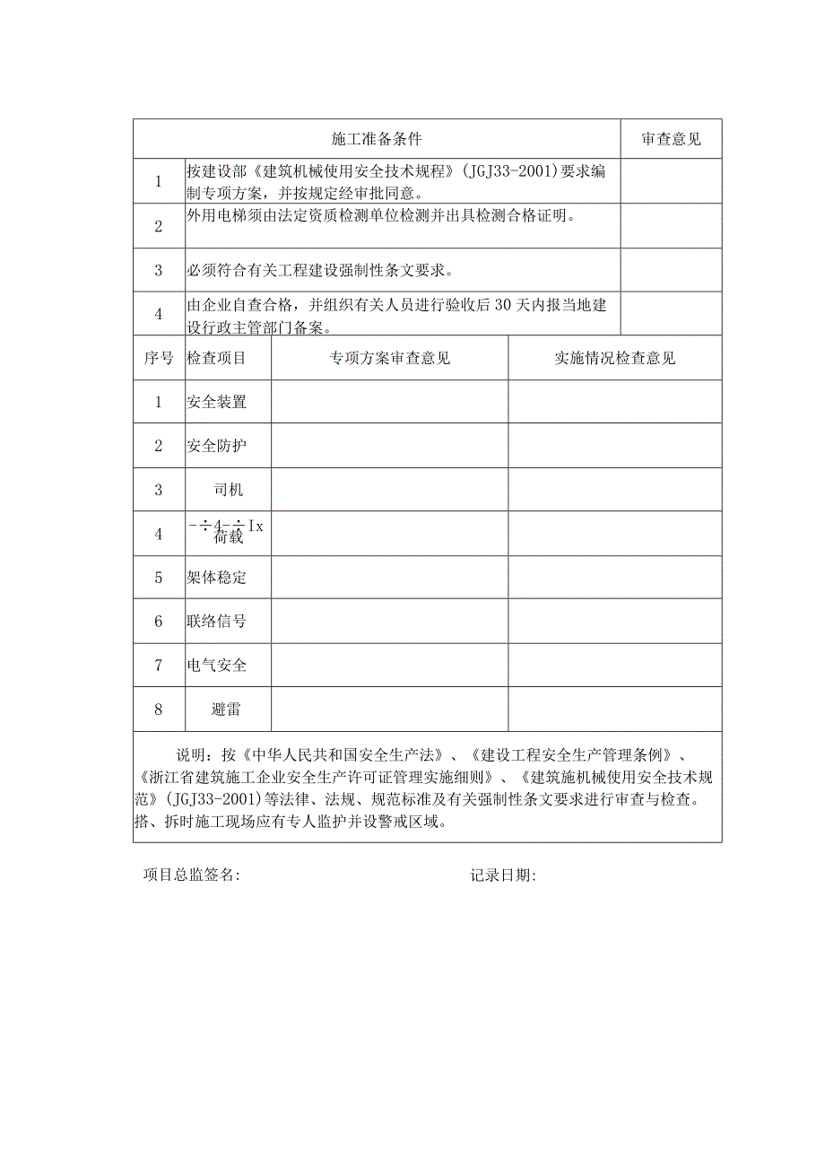 外用电梯专项方案监理审查与实施情况监理检查表.docx_第2页