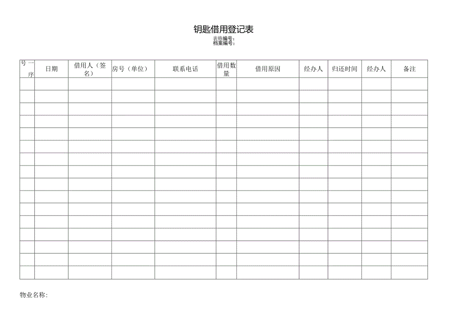 小区物业钥匙借用登记.docx_第1页