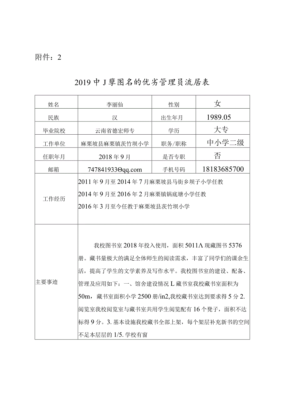 小学优秀图书管理员申报表.docx_第1页