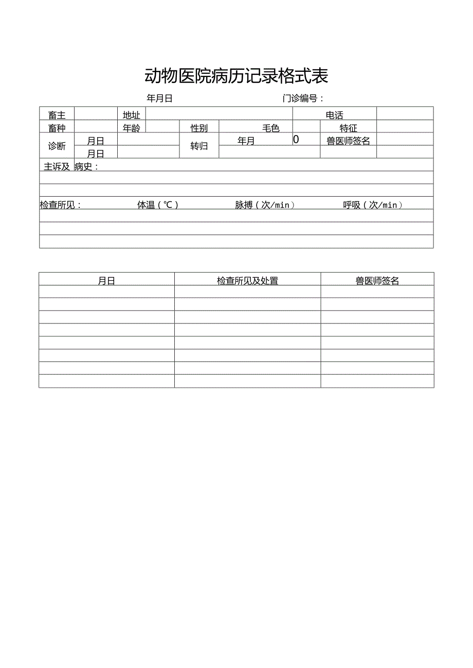 动物医院病历记录格式表.docx_第1页