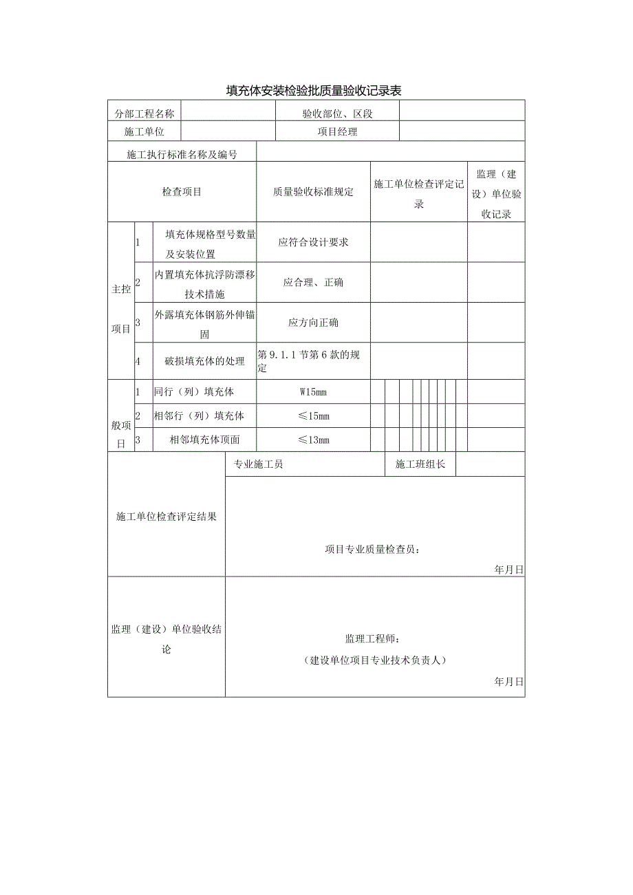 填充体安装检验批质量验收记录表.docx_第1页