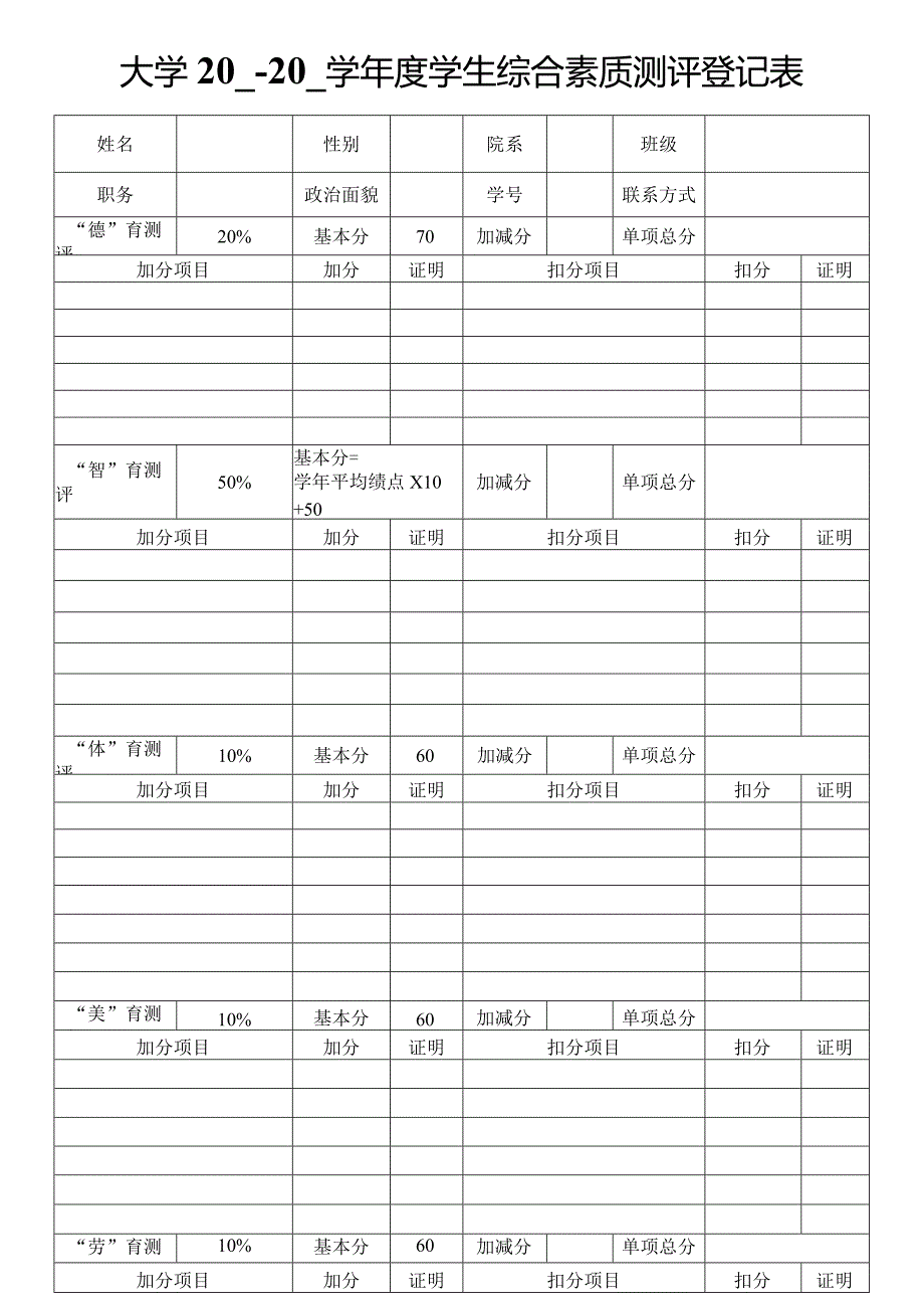 大学学生综合素质测评登记表.docx_第1页