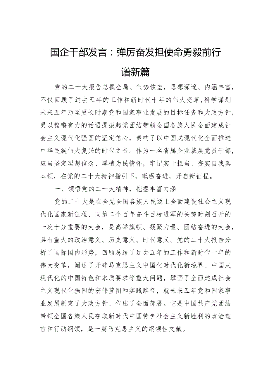 国企干部发言：踔厉奋发担使命勇毅前行谱新篇.docx_第1页