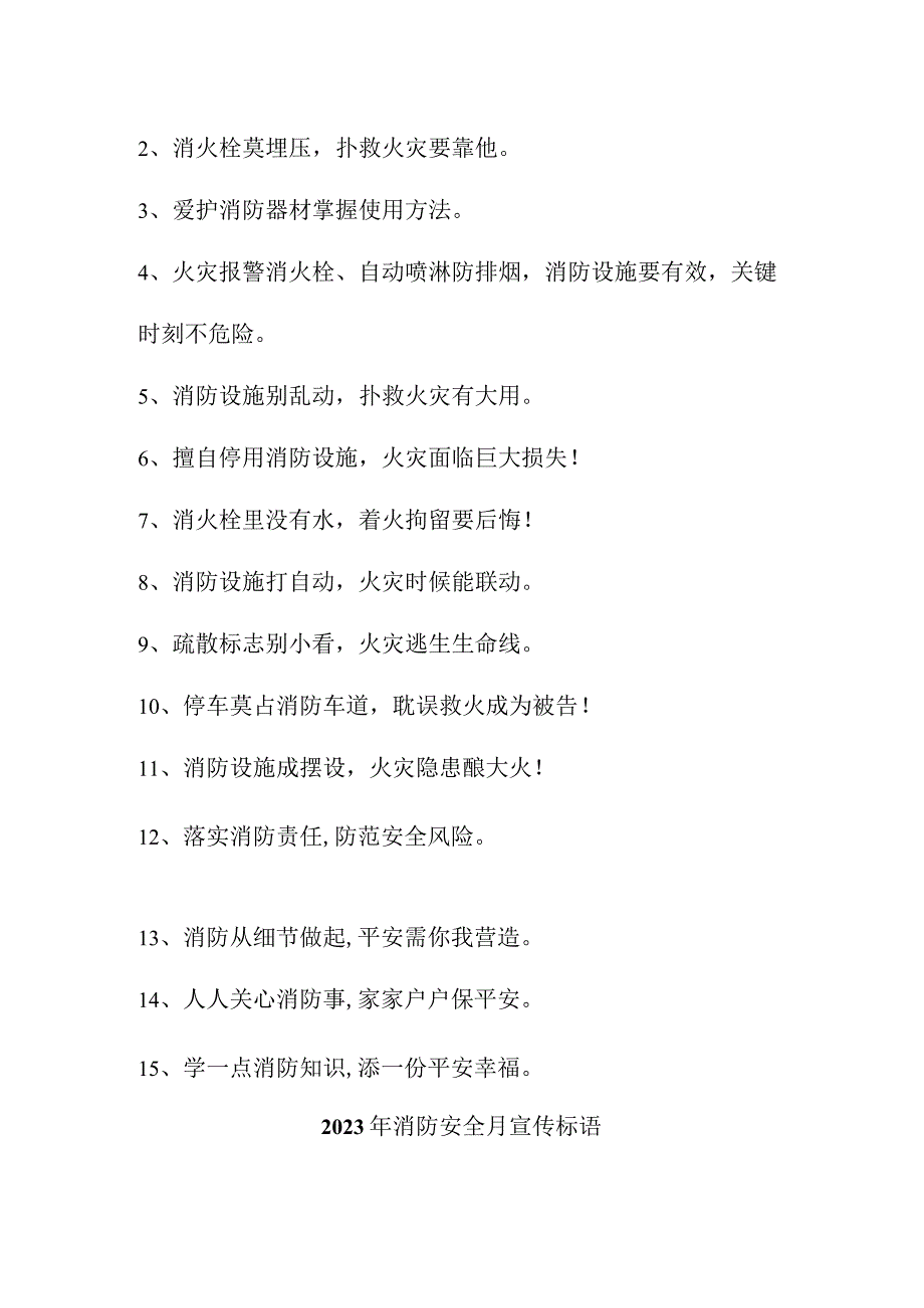 2023年公立学校《消防安全月》宣传活动标语.docx_第2页