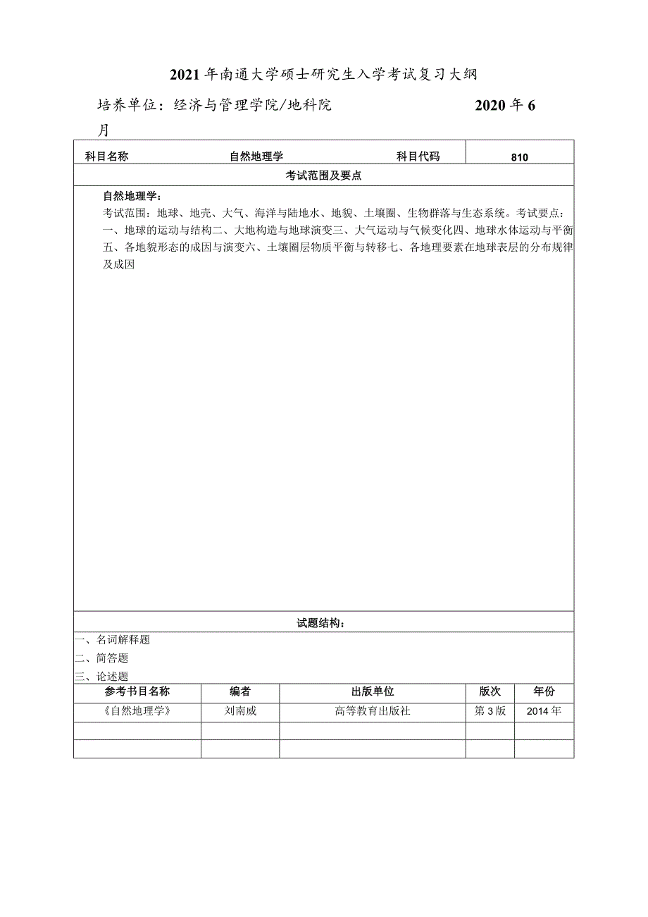 2018年南通大学硕士研究生入学考试复习大纲.docx_第1页