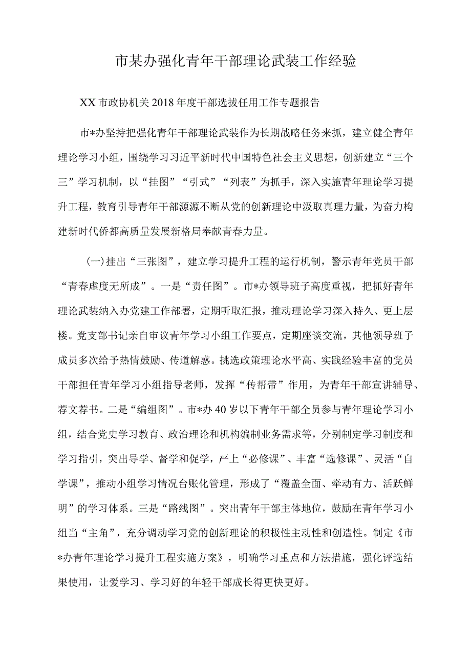 2022年市某办强化青年干部理论武装工作经验.docx_第1页