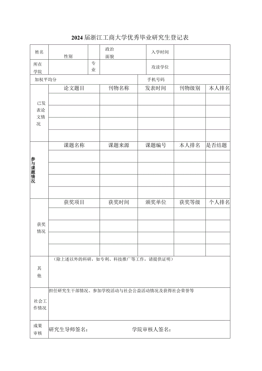 200－200年度浙江工商大学优秀研究生审批表.docx_第1页