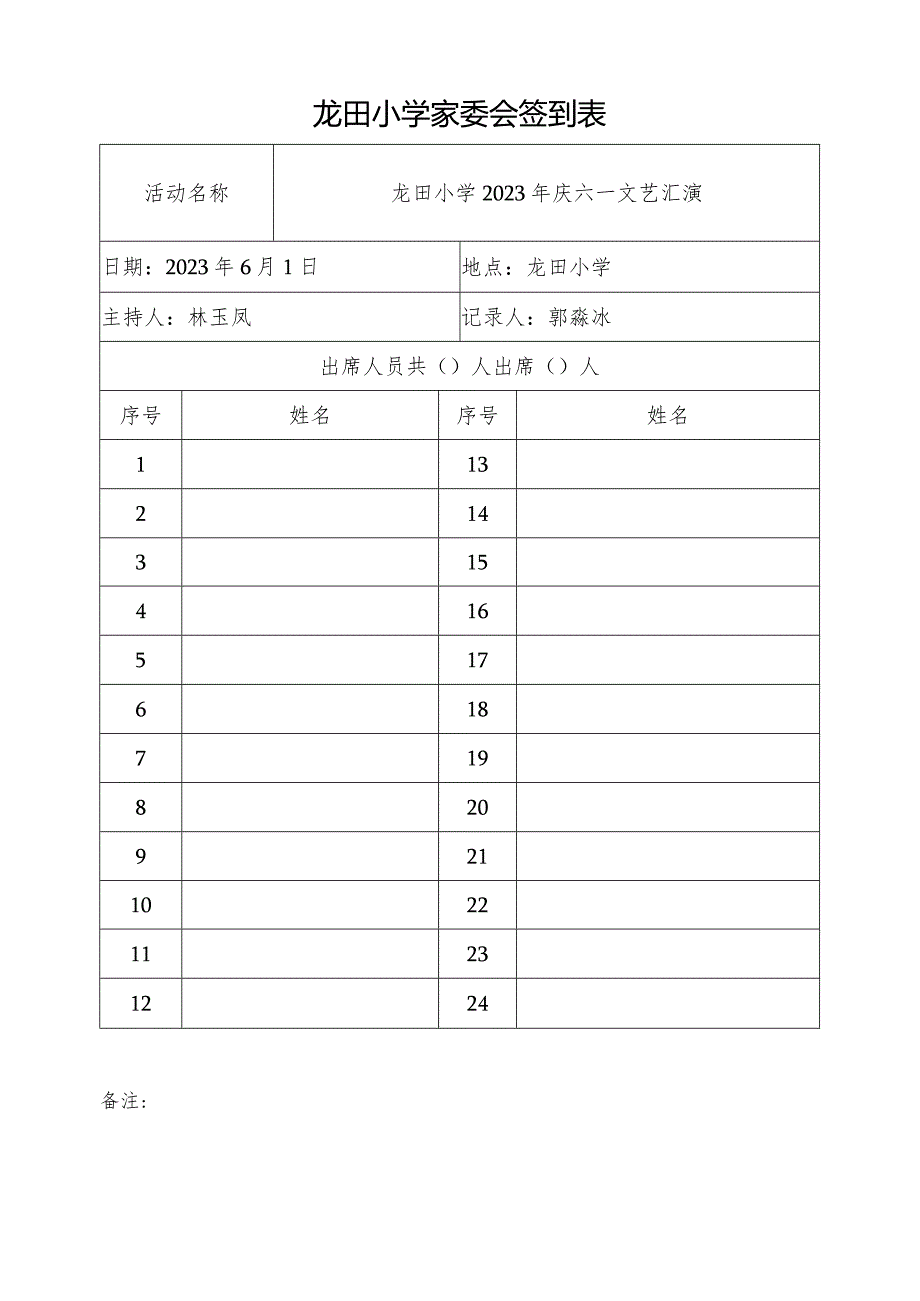 20230601六一文艺汇演家委签到表.docx_第1页