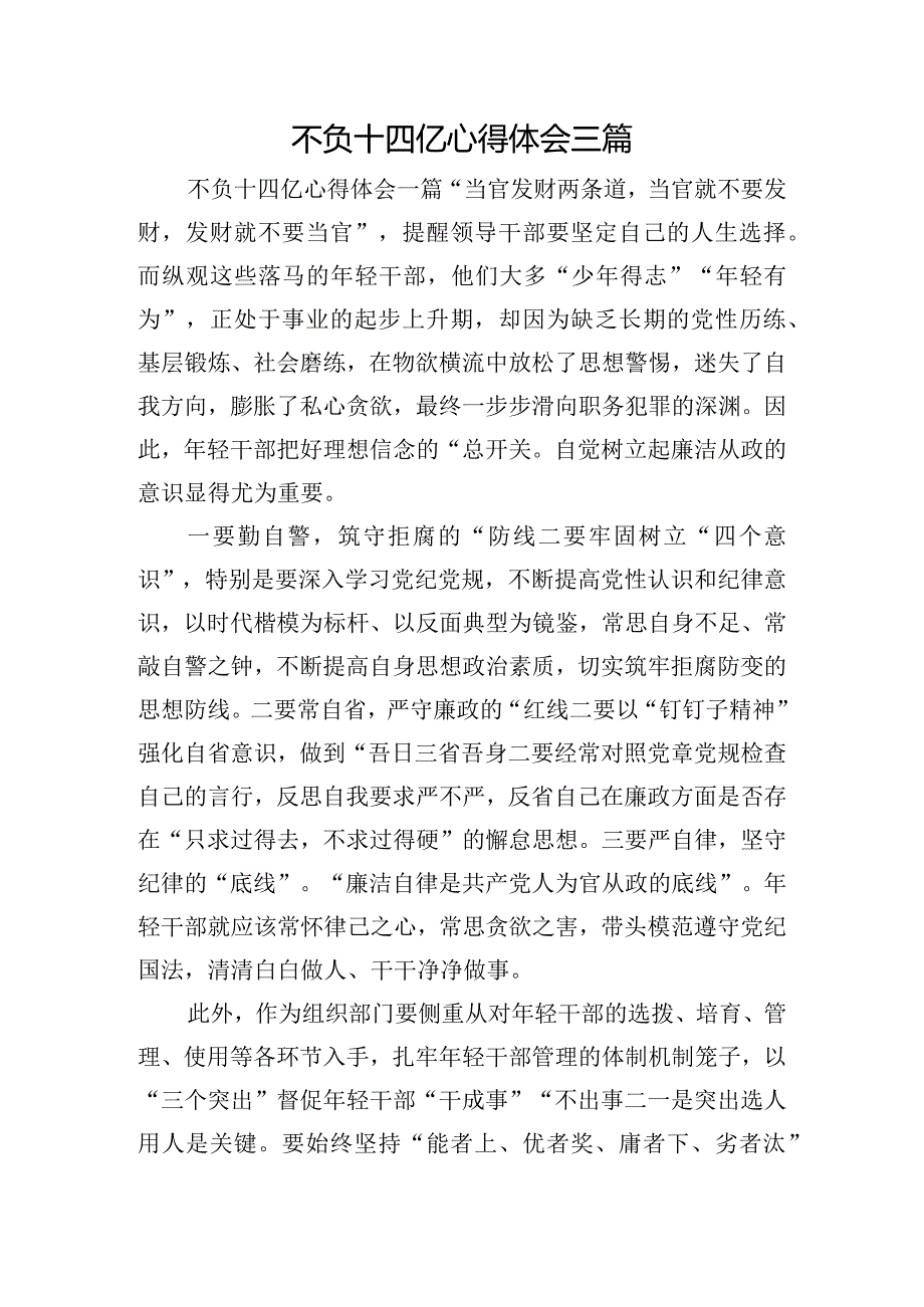 不负十四亿心得体会三篇.docx_第1页