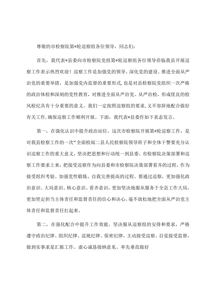 2022年在市检察院党组开展第轮巡察工作座谈会上的表态发言.docx_第1页