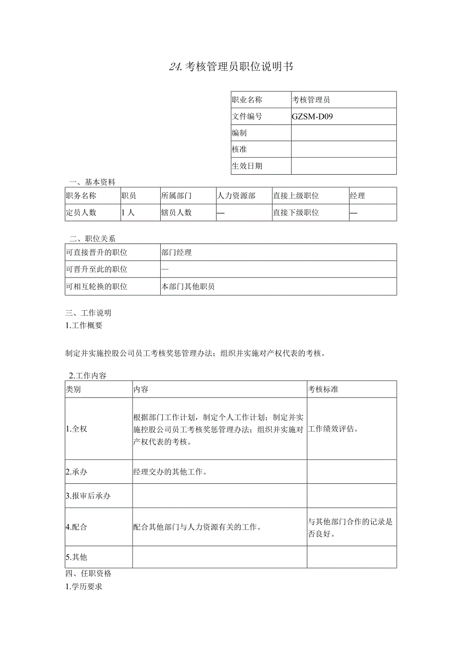 考核管理员职位说明书.docx_第1页