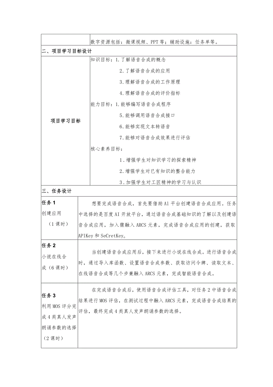 智能语音应用开发教案-教学设计项目2语音合成：让虚拟机器人能说话.docx_第2页