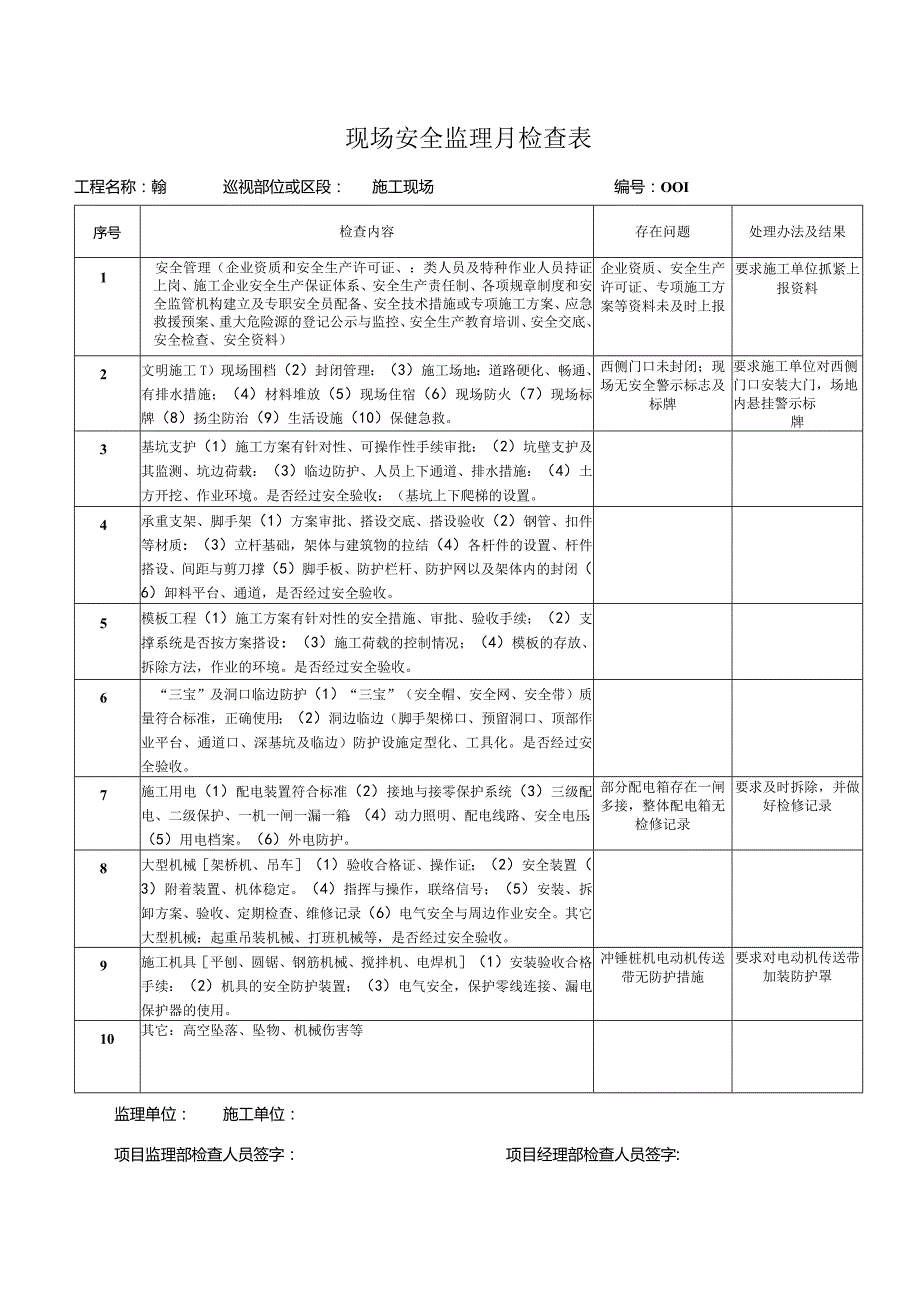 现场安全监理月检查表.docx_第1页