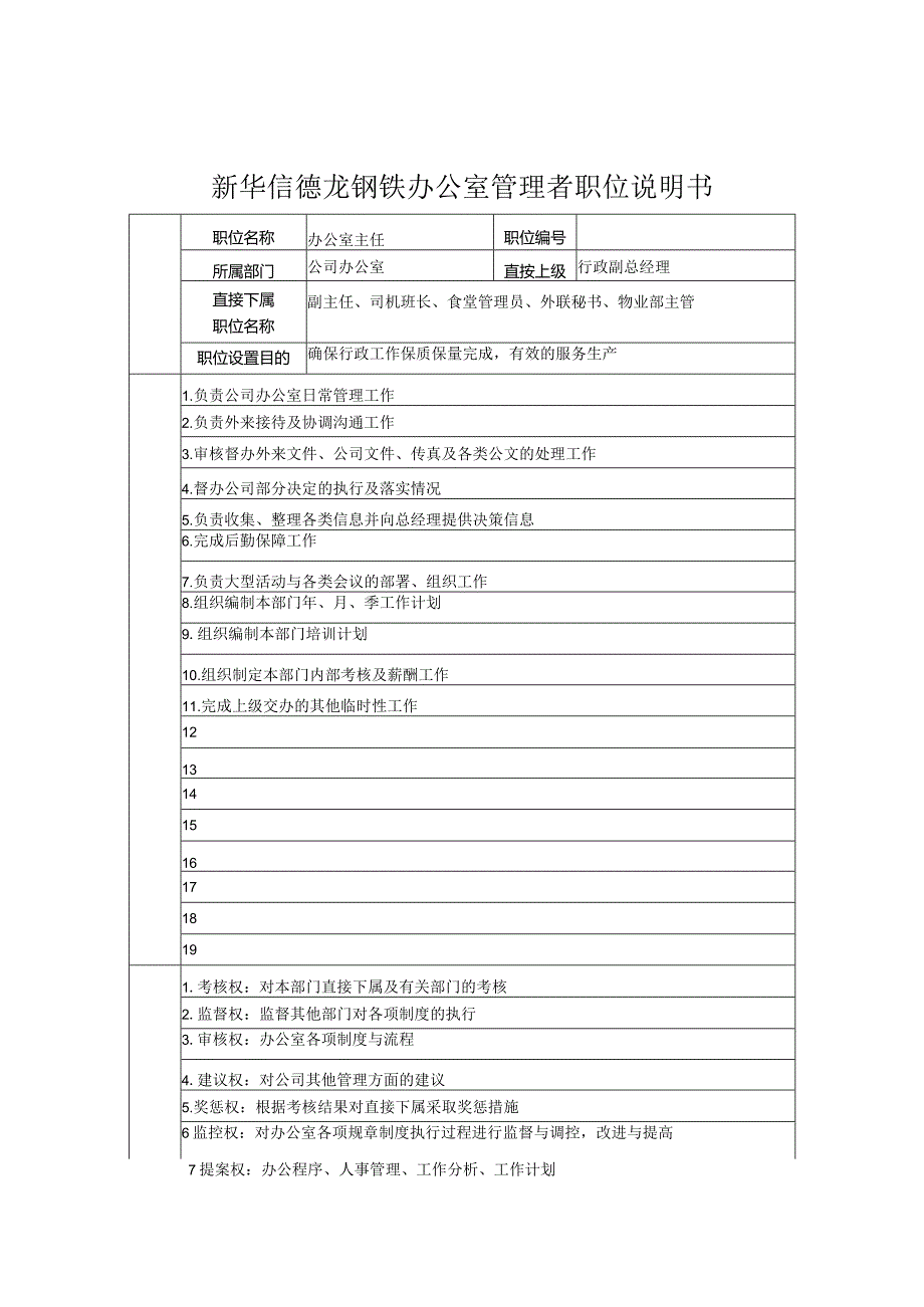 新华信德龙钢铁办公室管理者职位说明书.docx_第1页