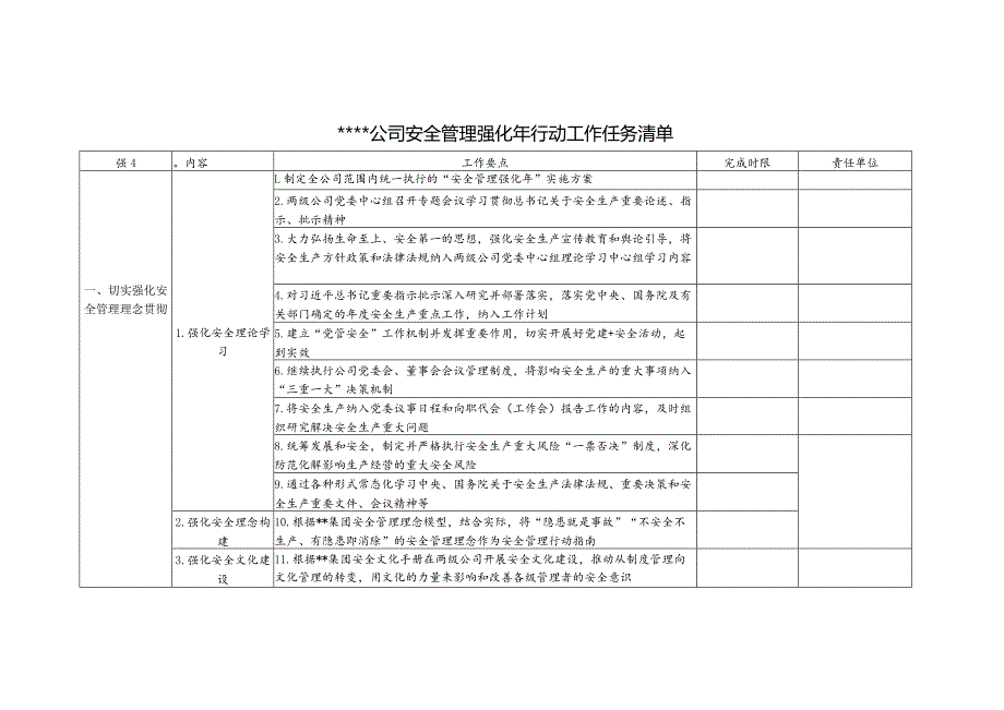 某公司安全管理强化年行动工作任务清单.docx_第1页