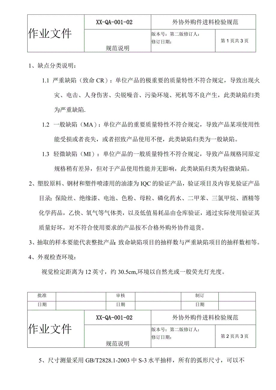 电器公司外协外购件进料检验规范说明.docx_第1页