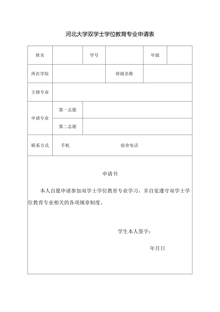 河北大学__________级辅修（双学位）专业申请表.docx_第1页