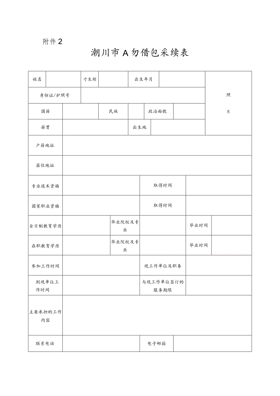 潮州市人才信息采集表.docx_第1页