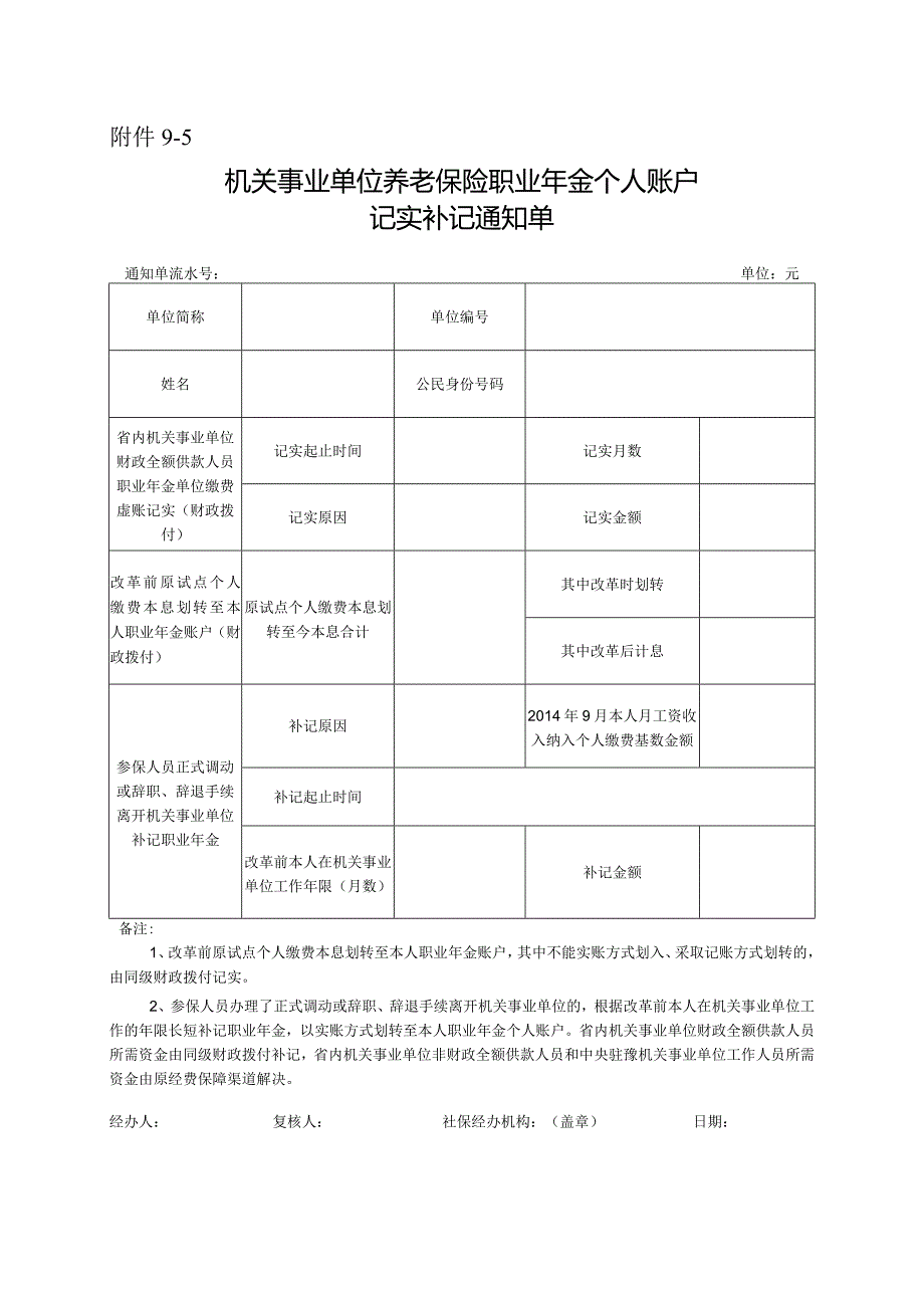 机关事业单位养老保险职业年金个人账户记实补记通知单.docx_第1页