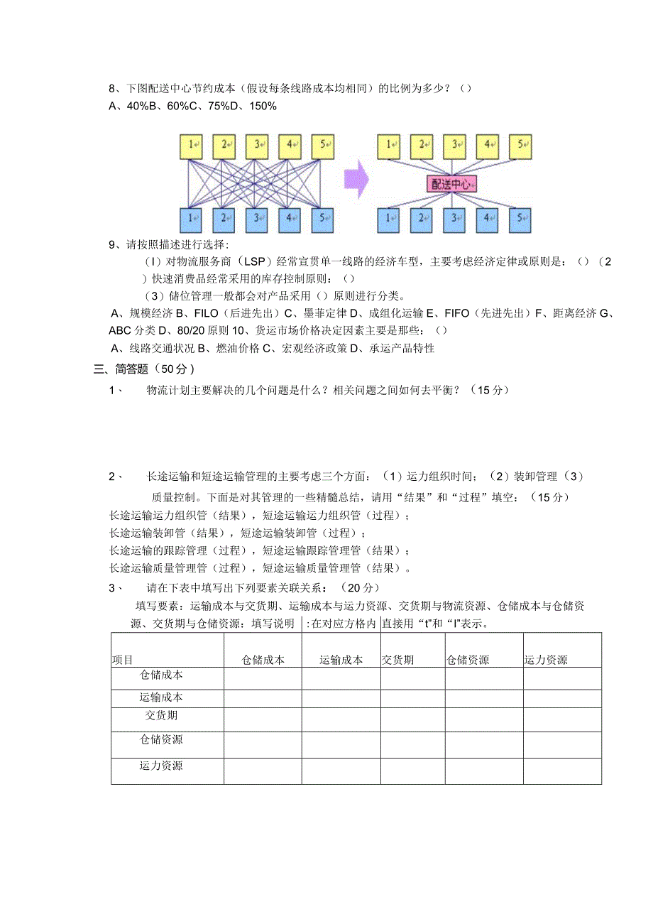 物流计划招聘测试题(题目）.docx_第2页