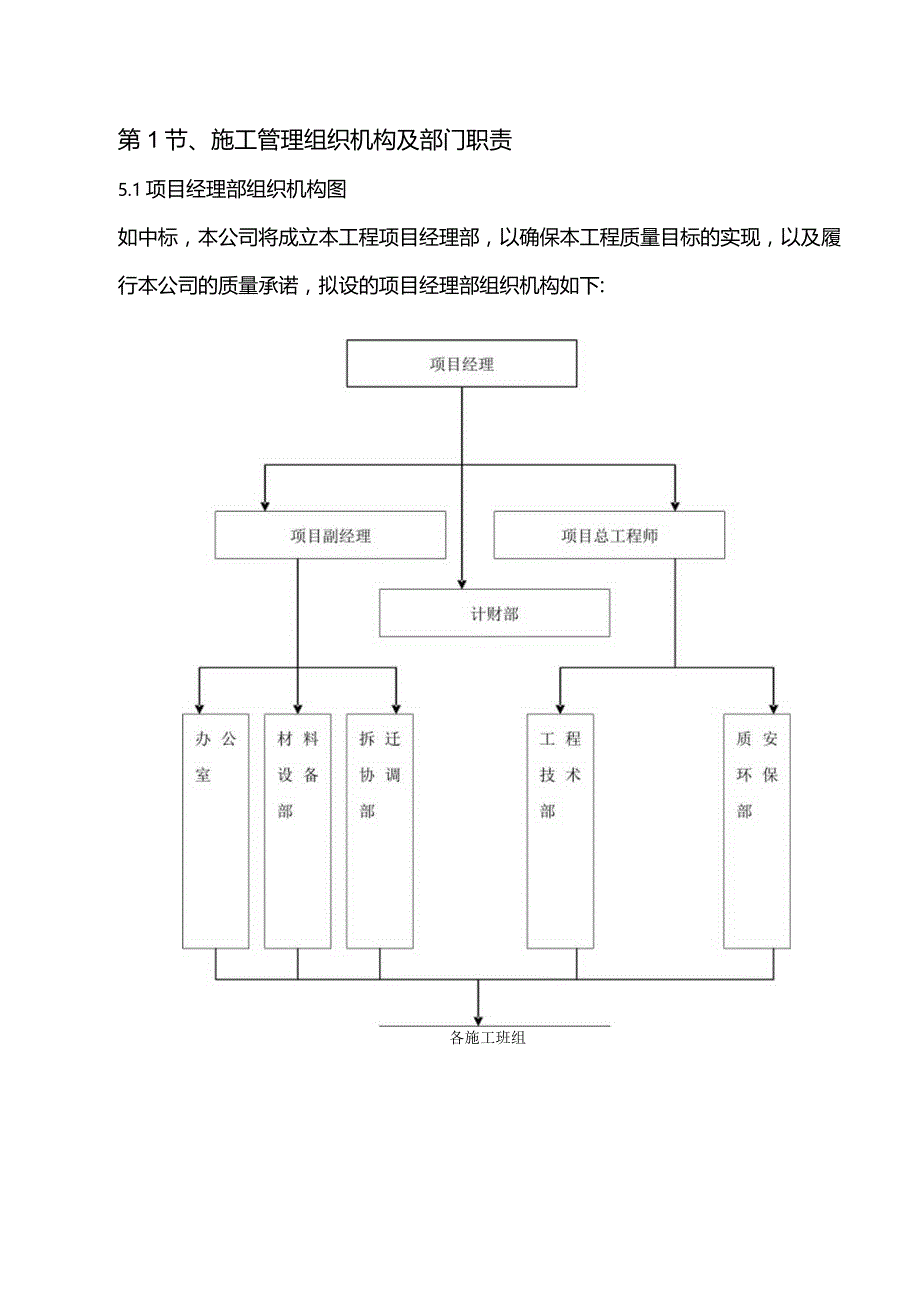 机场工程施工组织设计分项—第1节、施工管理组织机构及部门职责.docx_第1页