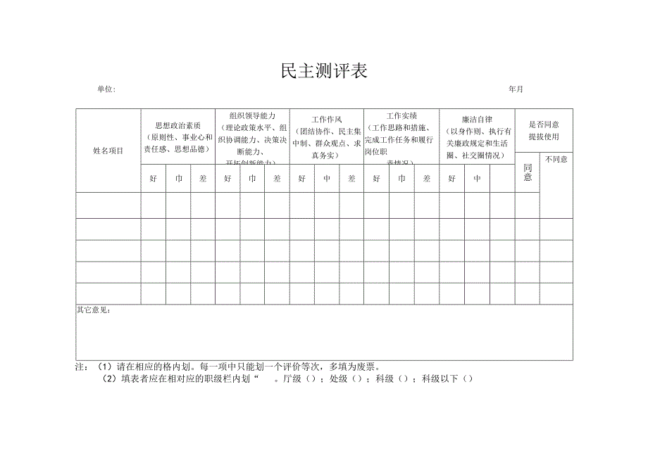 民主测评表.docx_第1页