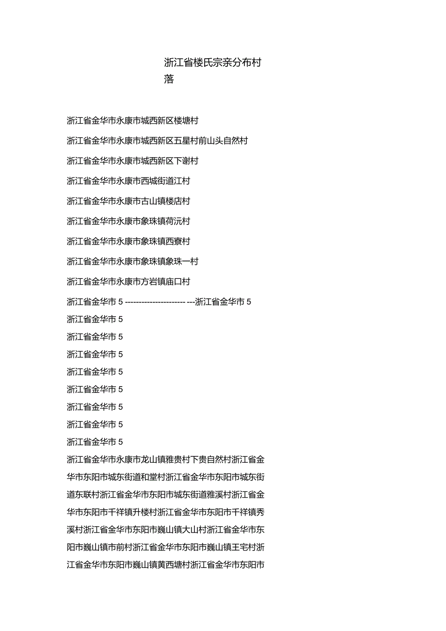 浙江省楼氏宗亲分布村落.docx_第1页