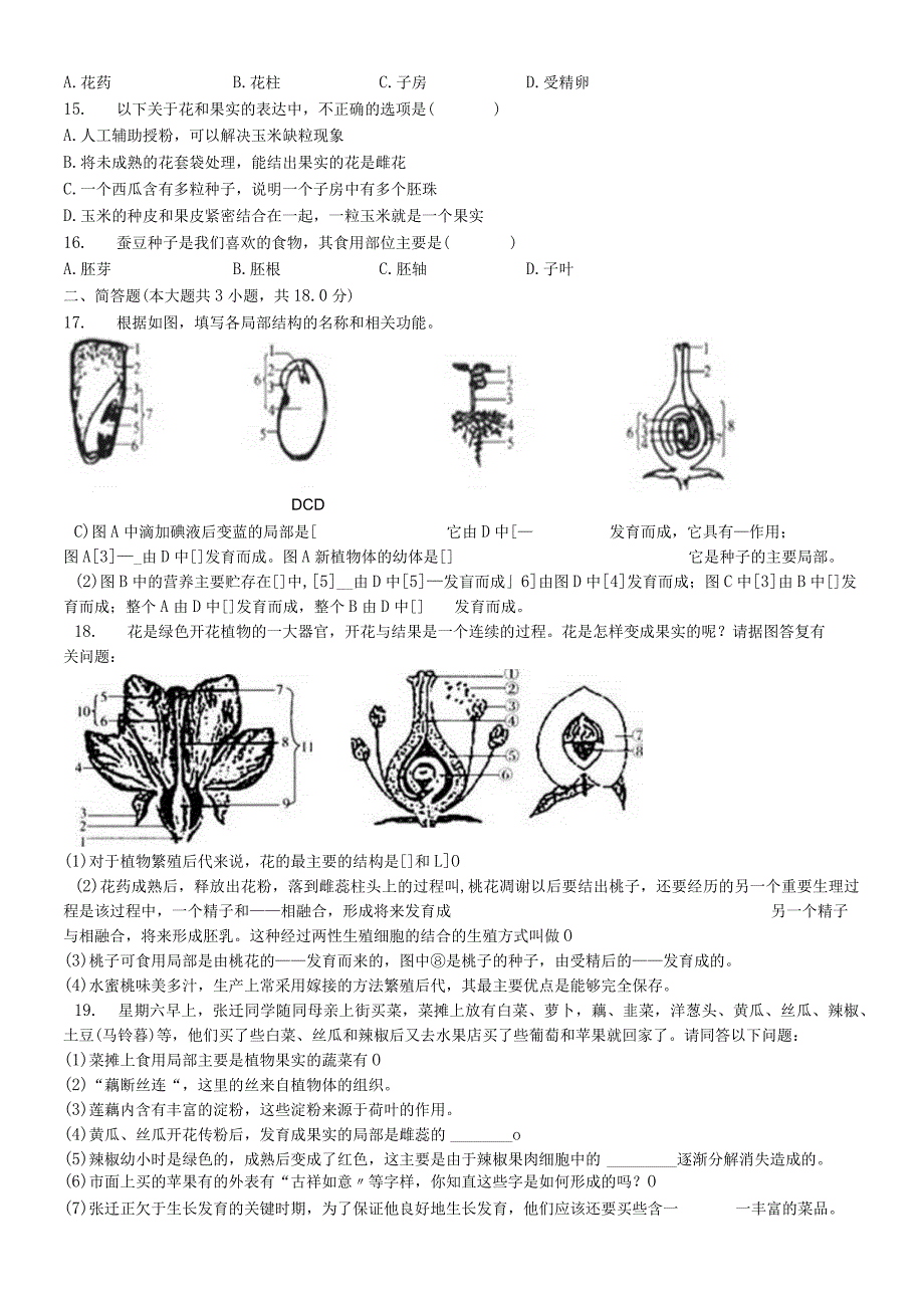 济南版八年级上册4.1.3果实和种子的形成同步练习（含答案）.docx_第3页