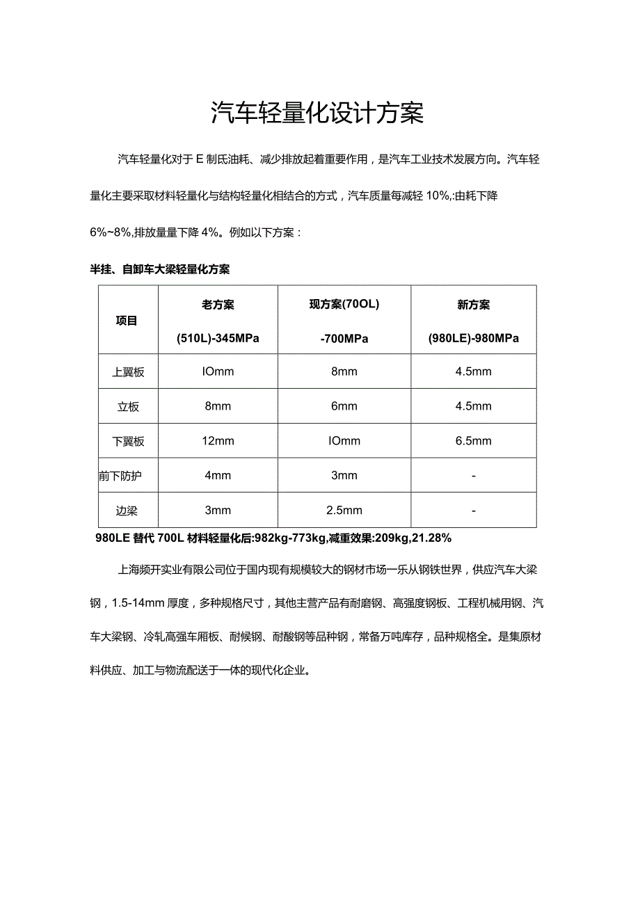 汽车轻量化设计方案.docx_第1页