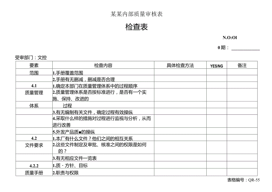 某某内部质量审核表.docx_第1页