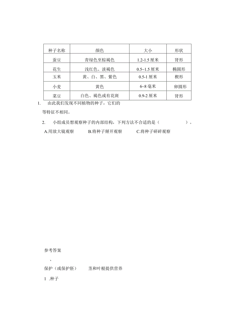 教科版四年级下册第一单元1.1《种子里孕育着新生命》习题.docx_第3页