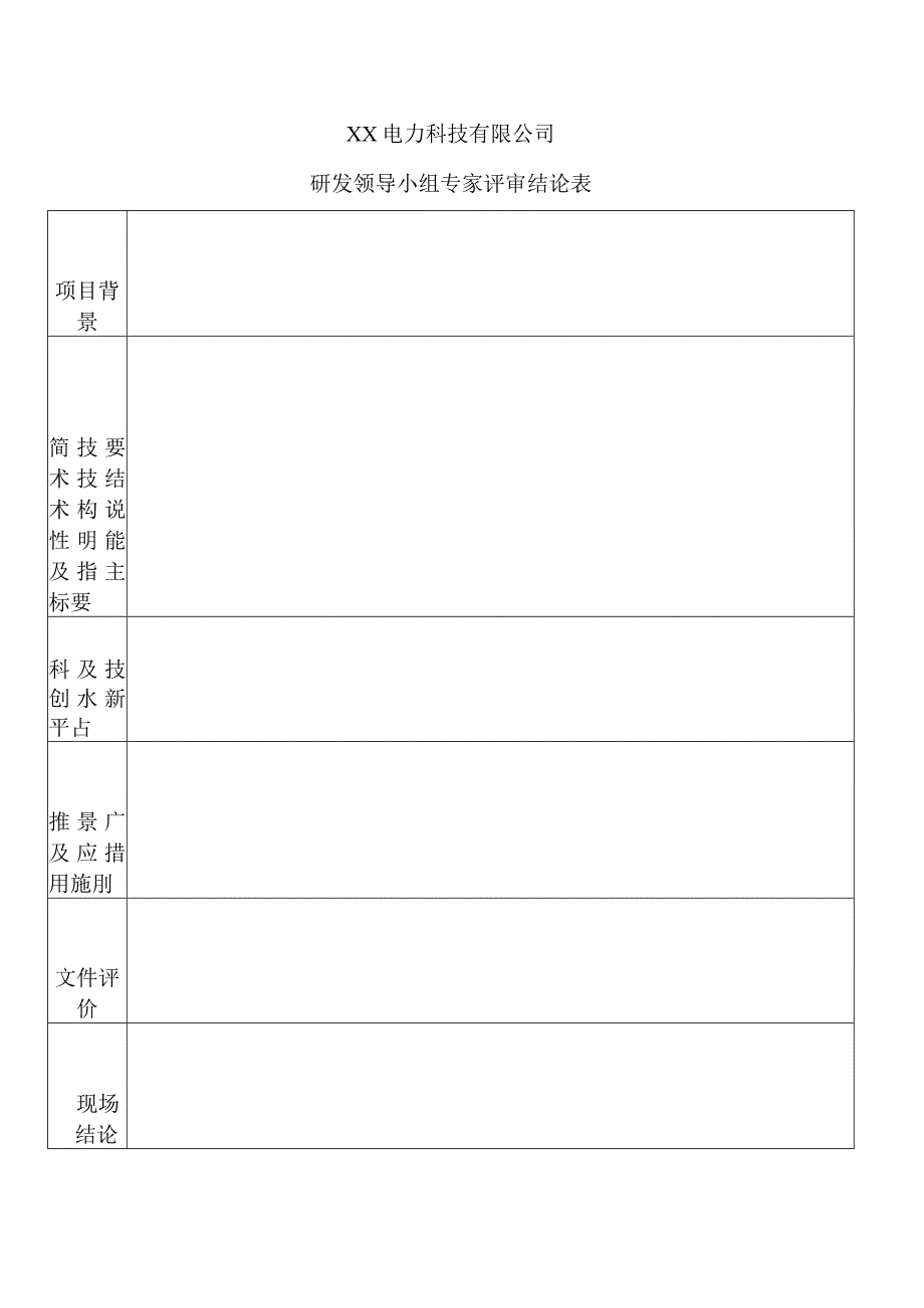 XX电力科技有限公司研发领导小组专家评审结论表（2024年）.docx_第1页